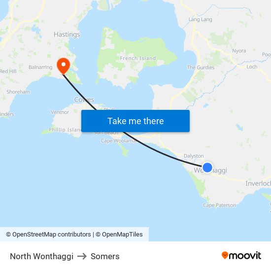 North Wonthaggi to Somers map