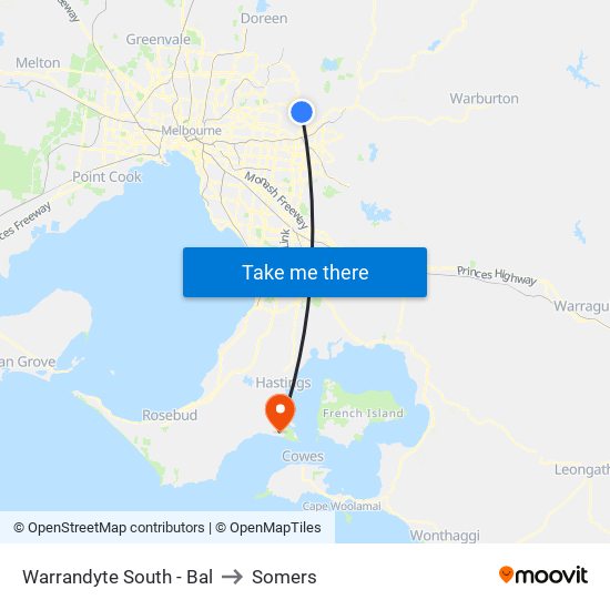 Warrandyte South - Bal to Somers map