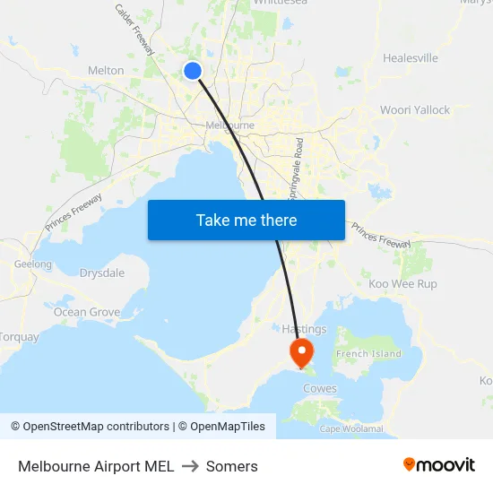 Melbourne Airport MEL to Somers map