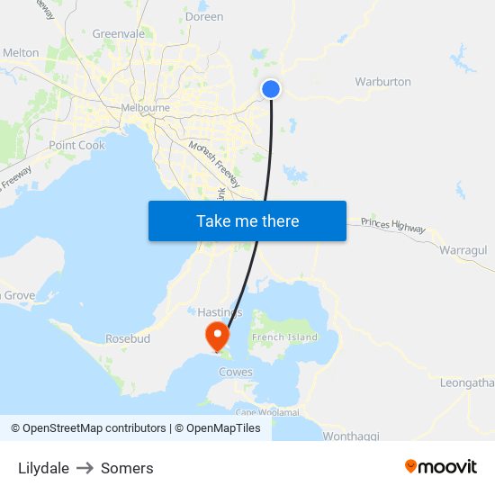 Lilydale to Somers map