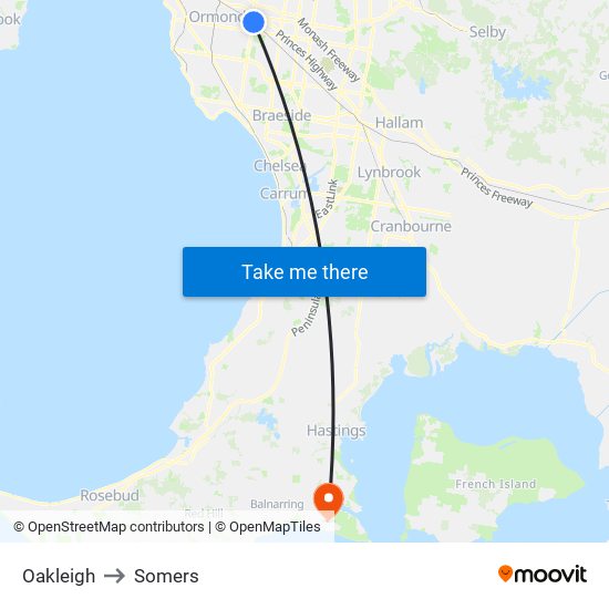Oakleigh to Somers map