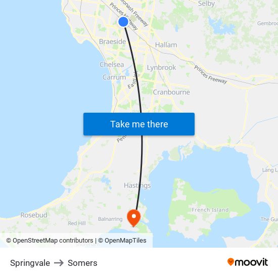 Springvale to Somers map