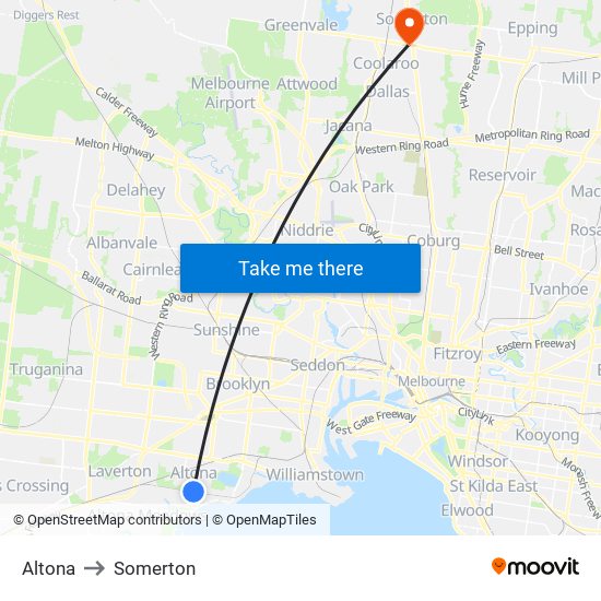 Altona to Somerton map