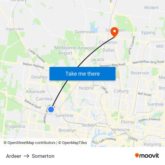 Ardeer to Somerton map