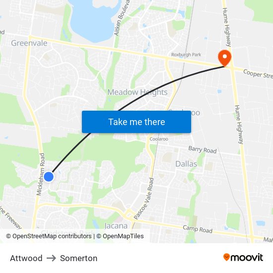 Attwood to Somerton map