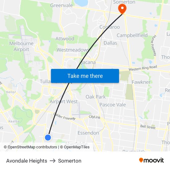 Avondale Heights to Somerton map