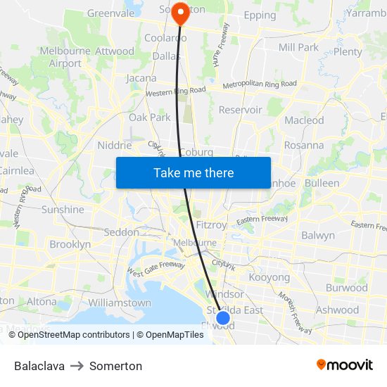 Balaclava to Somerton map