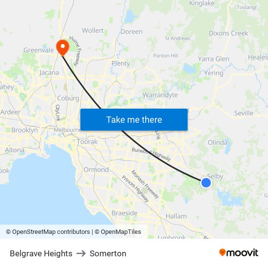 Belgrave Heights to Somerton map