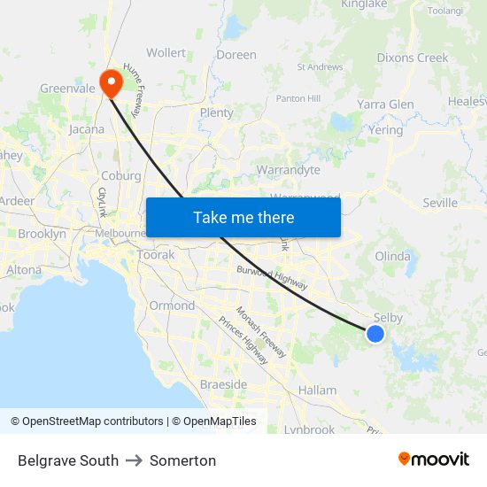 Belgrave South to Somerton map