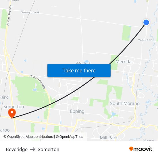 Beveridge to Somerton map