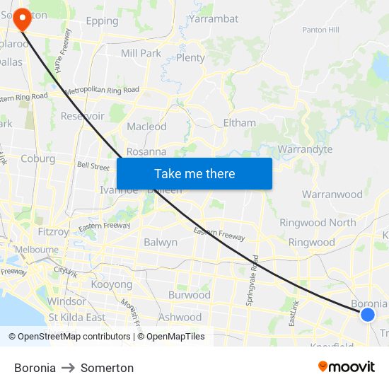 Boronia to Somerton map