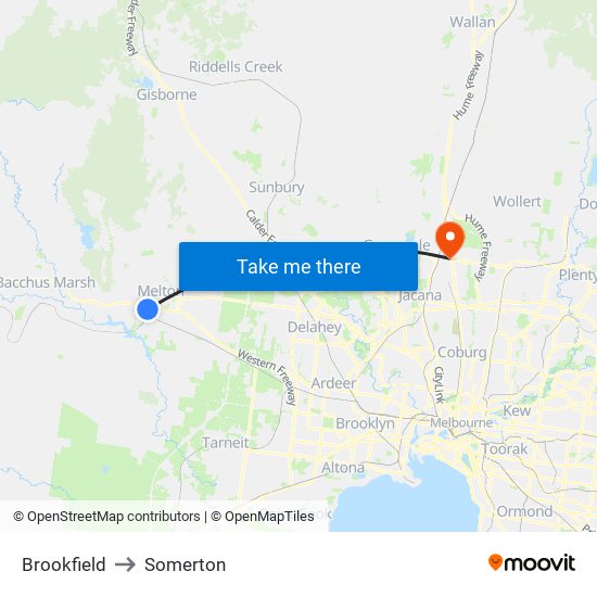 Brookfield to Somerton map