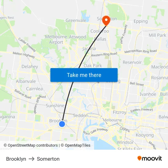 Brooklyn to Somerton map