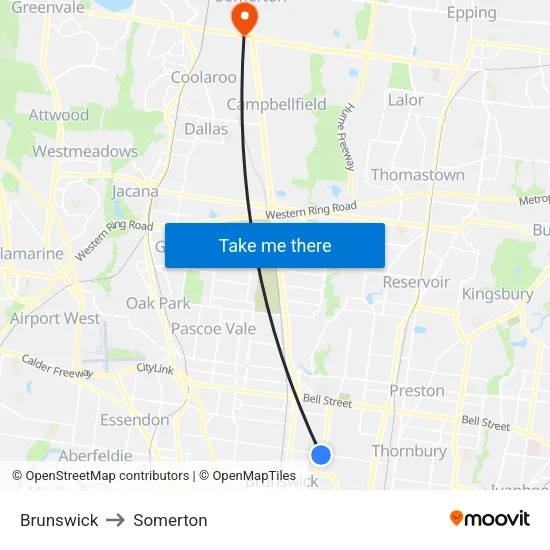 Brunswick to Somerton map