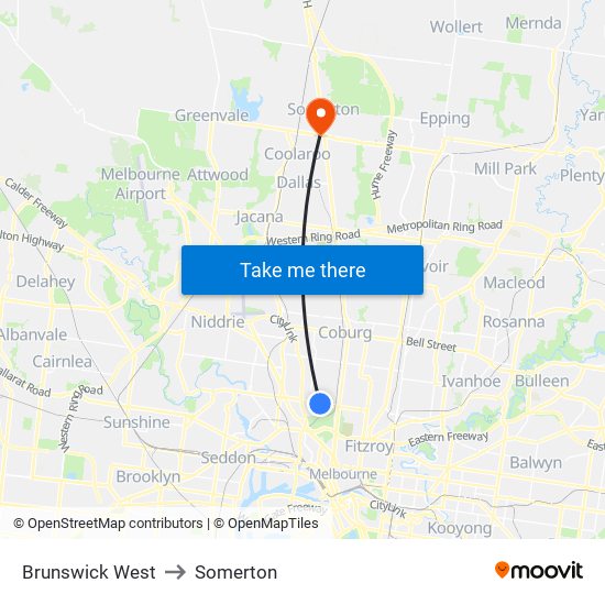 Brunswick West to Somerton map