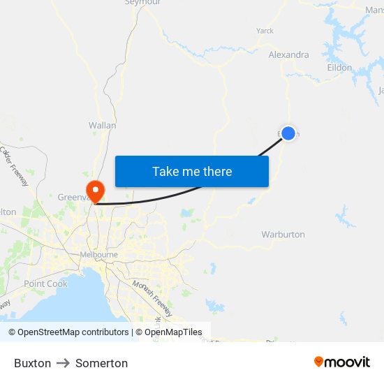 Buxton to Somerton map