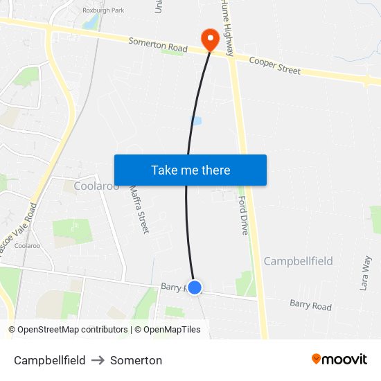 Campbellfield to Somerton map