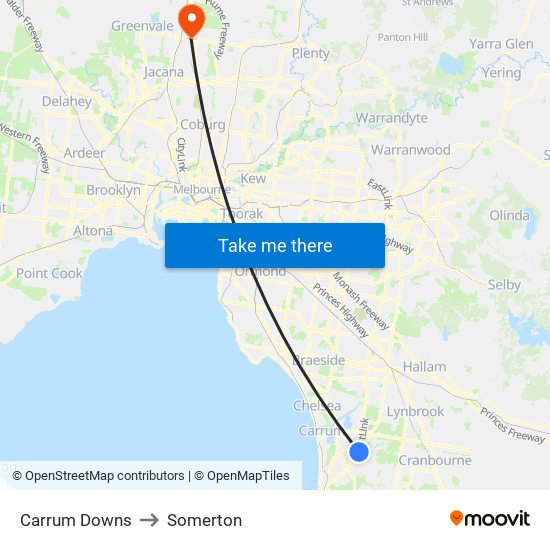 Carrum Downs to Somerton map