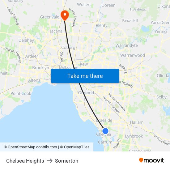 Chelsea Heights to Somerton map