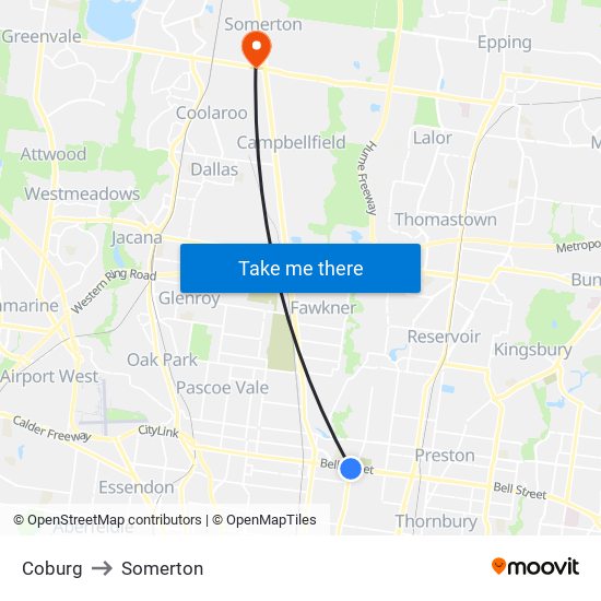 Coburg to Somerton map