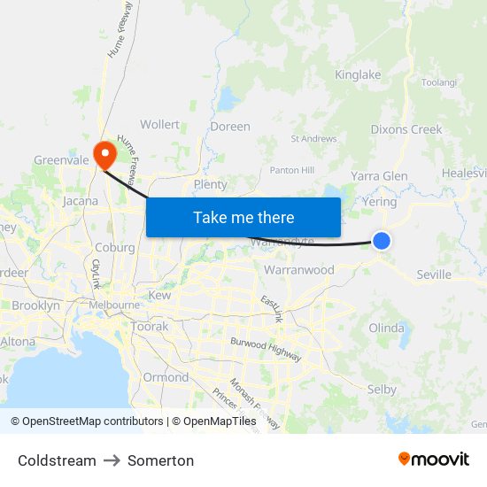 Coldstream to Somerton map