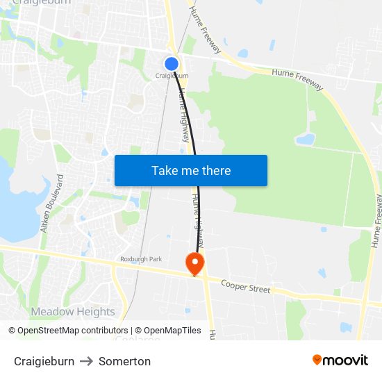 Craigieburn to Somerton map