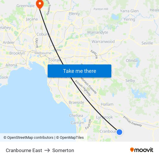 Cranbourne East to Somerton map