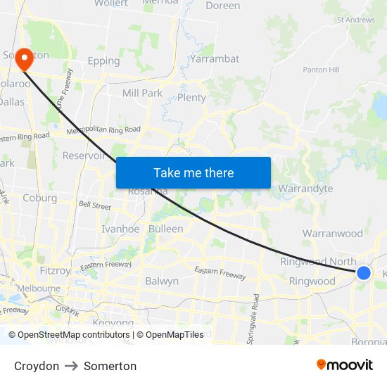 Croydon to Somerton map