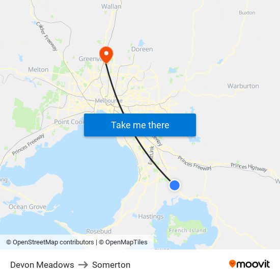 Devon Meadows to Somerton map