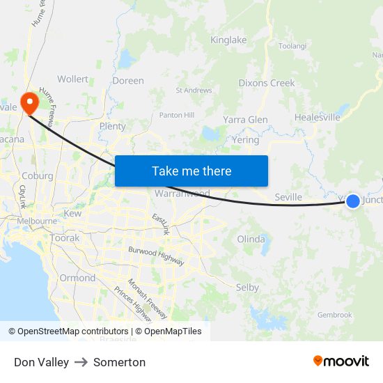 Don Valley to Somerton map