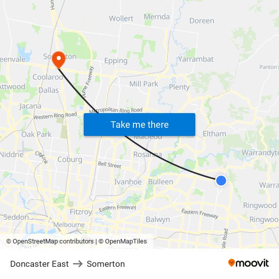 Doncaster East to Somerton map