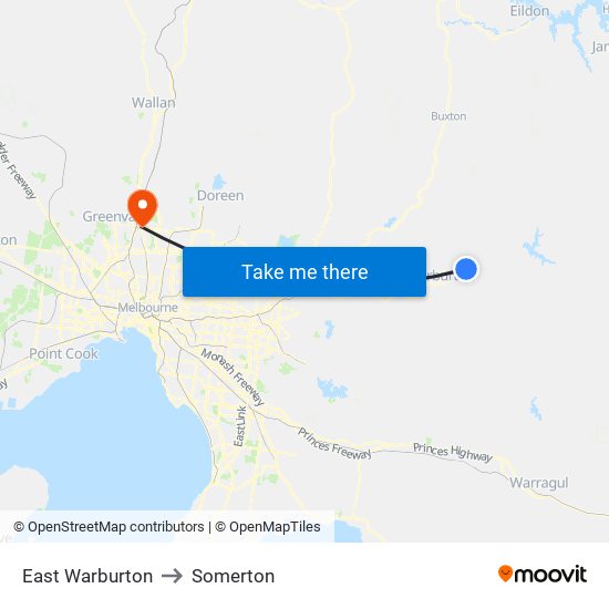 East Warburton to Somerton map