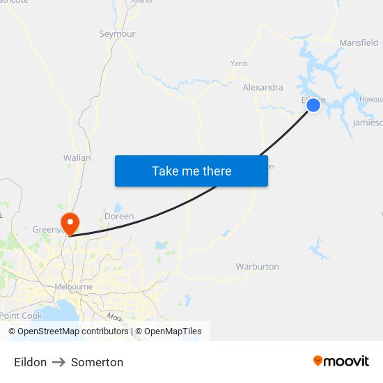 Eildon to Somerton map