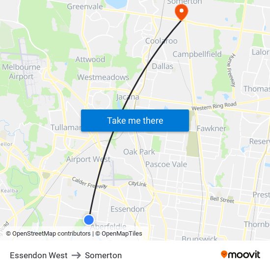 Essendon West to Somerton map