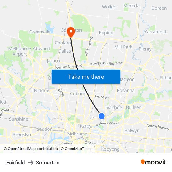 Fairfield to Somerton map