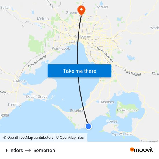Flinders to Somerton map