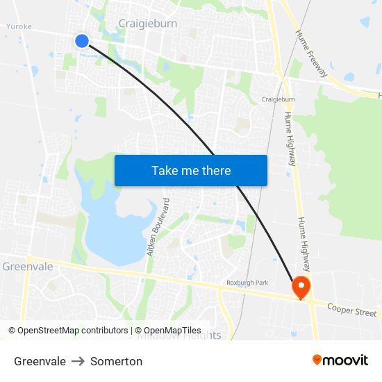 Greenvale to Somerton map