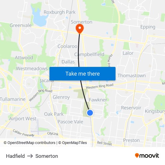 Hadfield to Somerton map