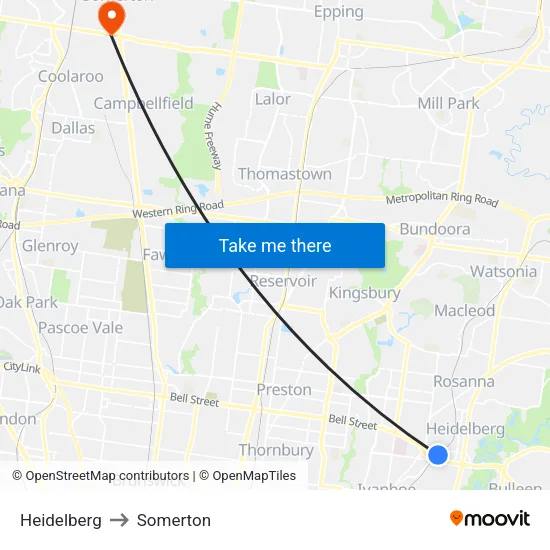 Heidelberg to Somerton map