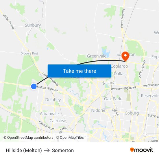 Hillside (Melton) to Somerton map