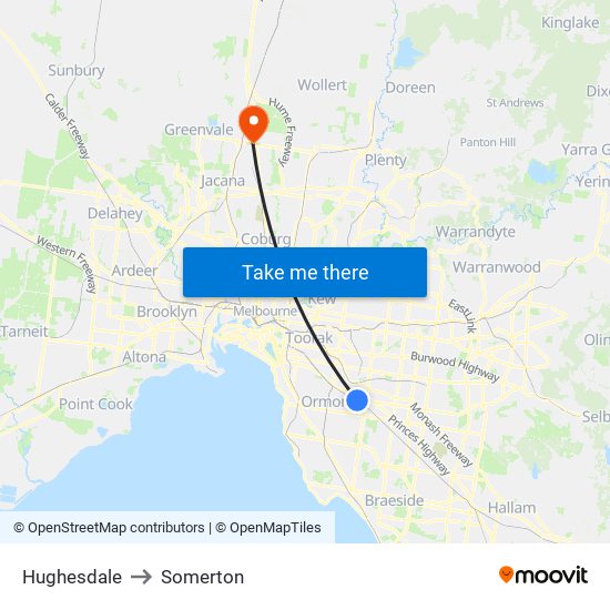 Hughesdale to Somerton map