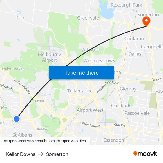 Keilor Downs to Somerton map