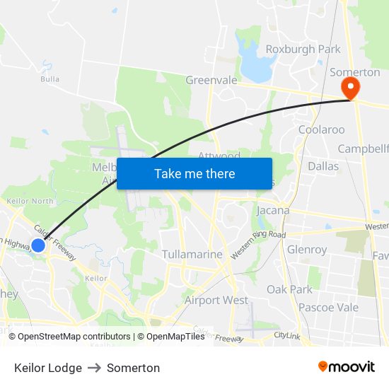 Keilor Lodge to Somerton map