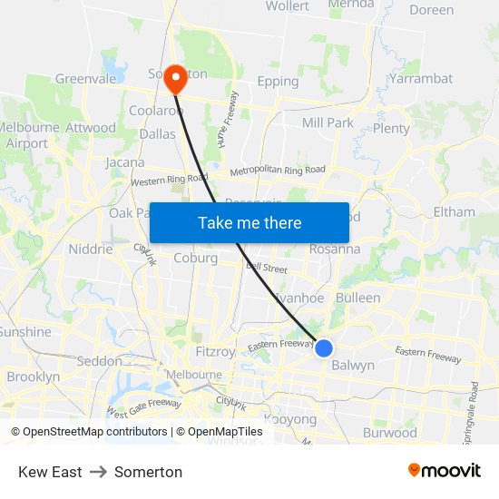 Kew East to Somerton map