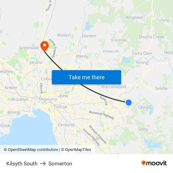 Kilsyth South to Somerton map