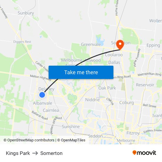 Kings Park to Somerton map