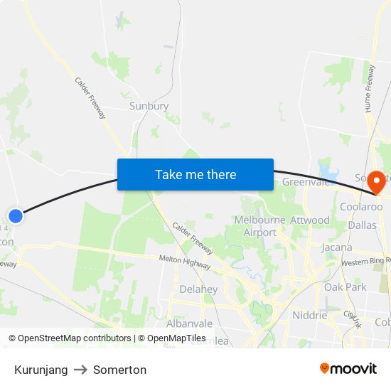 Kurunjang to Somerton map