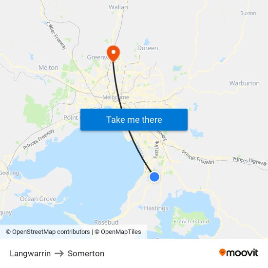 Langwarrin to Somerton map