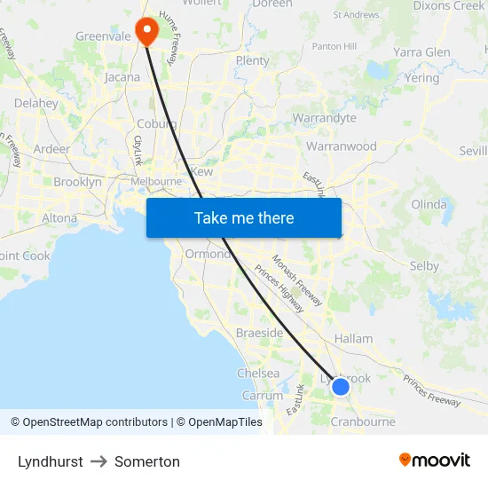 Lyndhurst to Somerton map
