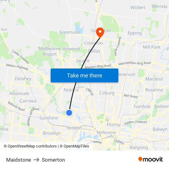 Maidstone to Somerton map